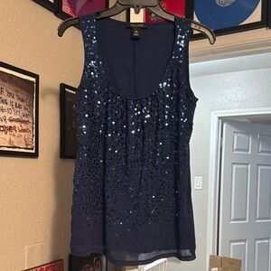 Navy Blue Sequin Sleeveless Top